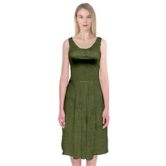 Army Green Color Grunge Midi Sleeveless Dress by SpinnyChairDesigns