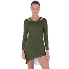 Army Green Color Grunge Asymmetric Cut-out Shift Dress by SpinnyChairDesigns