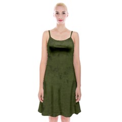 Army Green Color Grunge Spaghetti Strap Velvet Dress by SpinnyChairDesigns