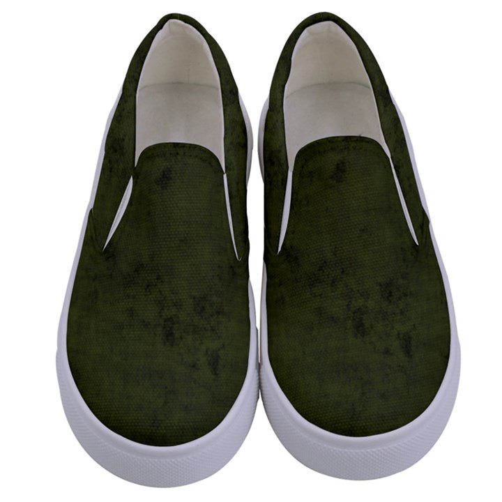 Army Green Color Grunge Kids  Canvas Slip Ons