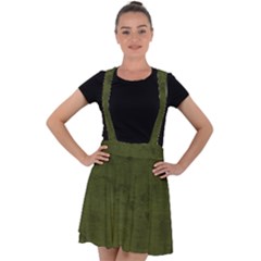 Army Green Color Grunge Velvet Suspender Skater Skirt by SpinnyChairDesigns