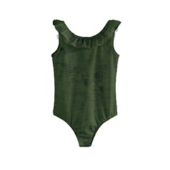 Army Green Color Grunge Kids  Frill Swimsuit by SpinnyChairDesigns