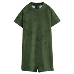 Army Green Color Grunge Kids  Boyleg Half Suit Swimwear by SpinnyChairDesigns