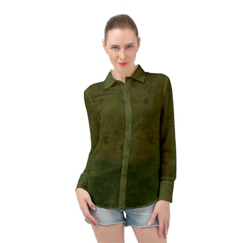 Army Green Color Grunge Long Sleeve Chiffon Shirt by SpinnyChairDesigns