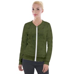 Army Green Color Grunge Velour Zip Up Jacket by SpinnyChairDesigns