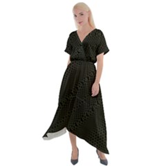 Army Green And Black Netting Cross Front Sharkbite Hem Maxi Dress by SpinnyChairDesigns