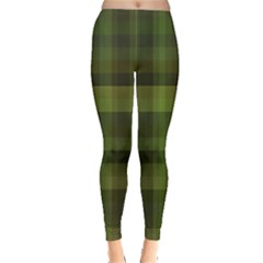 Army Green Color Plaid Leggings  by SpinnyChairDesigns