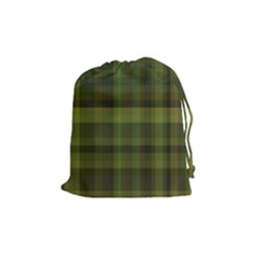 Army Green Color Plaid Drawstring Pouch (medium) by SpinnyChairDesigns