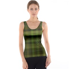 Army Green Color Plaid Tank Top by SpinnyChairDesigns