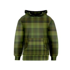 Army Green Color Plaid Kids  Pullover Hoodie by SpinnyChairDesigns