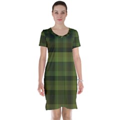 Army Green Color Plaid Short Sleeve Nightdress by SpinnyChairDesigns