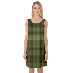 Army Green Color Plaid Sleeveless Satin Nightdress by SpinnyChairDesigns