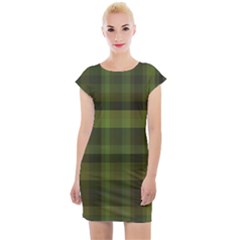 Army Green Color Plaid Cap Sleeve Bodycon Dress by SpinnyChairDesigns