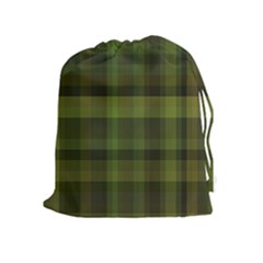 Army Green Color Plaid Drawstring Pouch (xl) by SpinnyChairDesigns