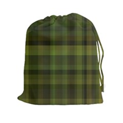 Army Green Color Plaid Drawstring Pouch (2xl) by SpinnyChairDesigns