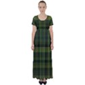 Army Green Color Plaid High Waist Short Sleeve Maxi Dress View1