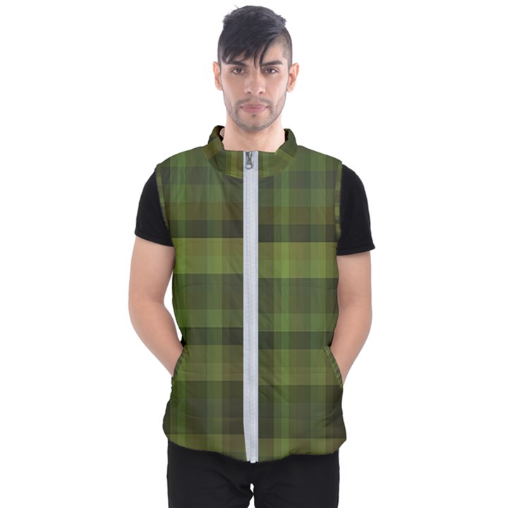 Army Green Color Plaid Men s Puffer Vest