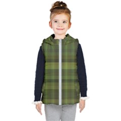 Army Green Color Plaid Kids  Hooded Puffer Vest by SpinnyChairDesigns