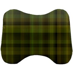 Army Green Color Plaid Head Support Cushion by SpinnyChairDesigns