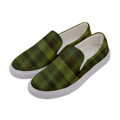 Army Green Color Plaid Women s Canvas Slip Ons by SpinnyChairDesigns