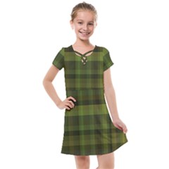 Army Green Color Plaid Kids  Cross Web Dress by SpinnyChairDesigns