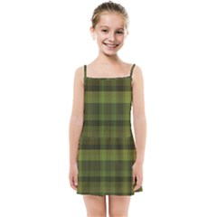 Army Green Color Plaid Kids  Summer Sun Dress by SpinnyChairDesigns