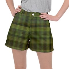 Army Green Color Plaid Ripstop Shorts by SpinnyChairDesigns