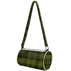 Army Green Color Plaid Mini Cylinder Bag by SpinnyChairDesigns