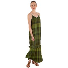 Army Green Color Plaid Cami Maxi Ruffle Chiffon Dress by SpinnyChairDesigns