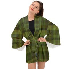 Army Green Color Plaid Long Sleeve Kimono by SpinnyChairDesigns