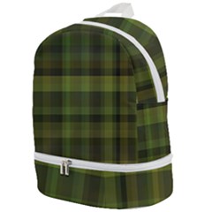 Army Green Color Plaid Zip Bottom Backpack by SpinnyChairDesigns