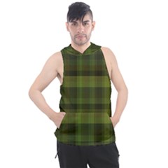 Army Green Color Plaid Men s Sleeveless Hoodie by SpinnyChairDesigns