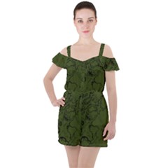 Amy Green Color Grunge Ruffle Cut Out Chiffon Playsuit by SpinnyChairDesigns