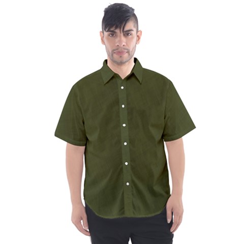 Army Green Color Texture Men s Short Sleeve Shirt by SpinnyChairDesigns