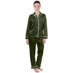 Army Green Color Texture Satin Long Sleeve Pyjamas Set