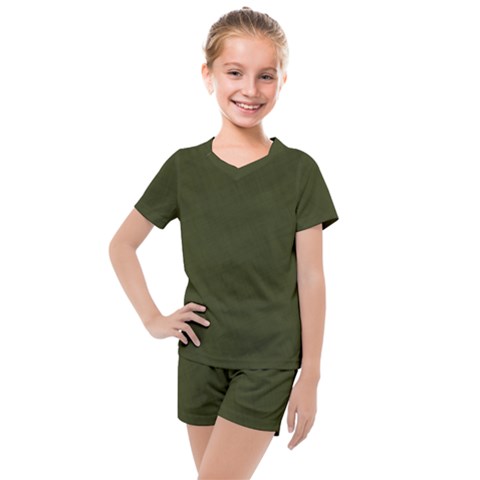 Army Green Color Texture Kids  Mesh Tee And Shorts Set by SpinnyChairDesigns