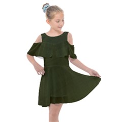 Army Green Color Texture Kids  Shoulder Cutout Chiffon Dress by SpinnyChairDesigns