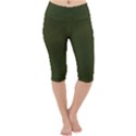 Army Green Color Texture Lightweight Velour Cropped Yoga Leggings View1