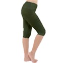 Army Green Color Texture Lightweight Velour Cropped Yoga Leggings View3