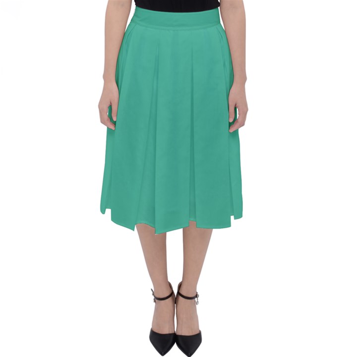 True Biscay Green Solid Color Classic Midi Skirt