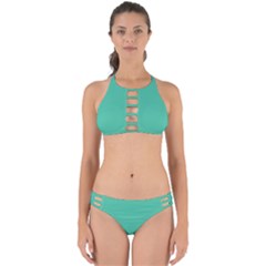 True Biscay Green Solid Color Perfectly Cut Out Bikini Set by SpinnyChairDesigns