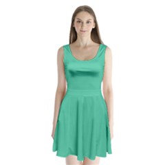 True Biscay Green Solid Color Split Back Mini Dress  by SpinnyChairDesigns