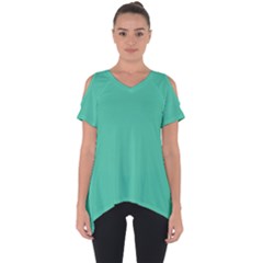 True Biscay Green Solid Color Cut Out Side Drop Tee by SpinnyChairDesigns