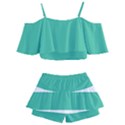 True Biscay Green Solid Color Kids  Off Shoulder Skirt Bikini View2