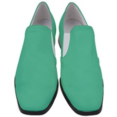 True Biscay Green Solid Color Women Slip On Heel Loafers by SpinnyChairDesigns