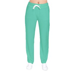 True Biscay Green Solid Color Women Velvet Drawstring Pants by SpinnyChairDesigns