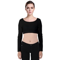 True Black Solid Color Velvet Long Sleeve Crop Top by SpinnyChairDesigns