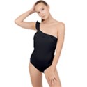 True Black Solid Color Frilly One Shoulder Swimsuit View1