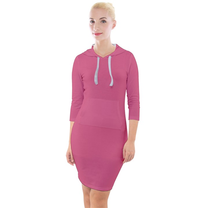 True Blush Pink Color Quarter Sleeve Hood Bodycon Dress