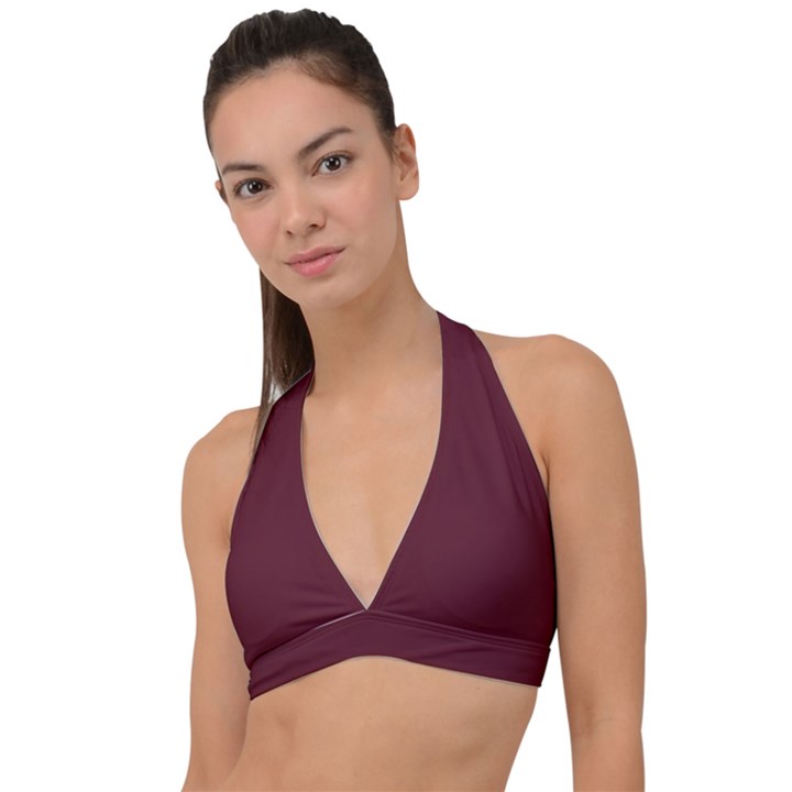 True Burgundy Color Halter Plunge Bikini Top